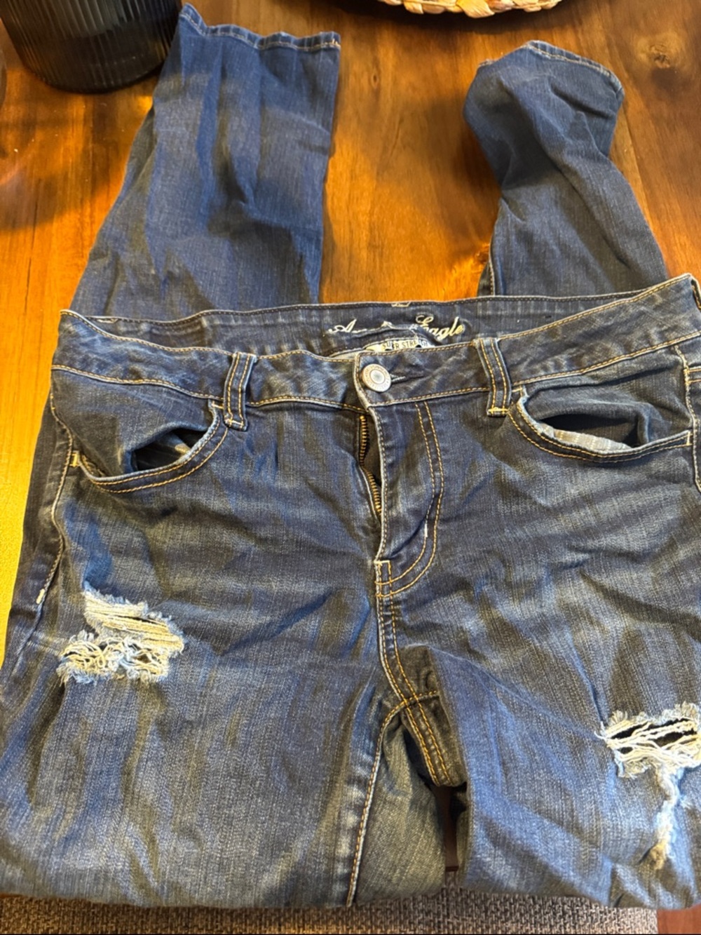 American Eagle Outfitters Dark Blue Distressed Skinny Jeans